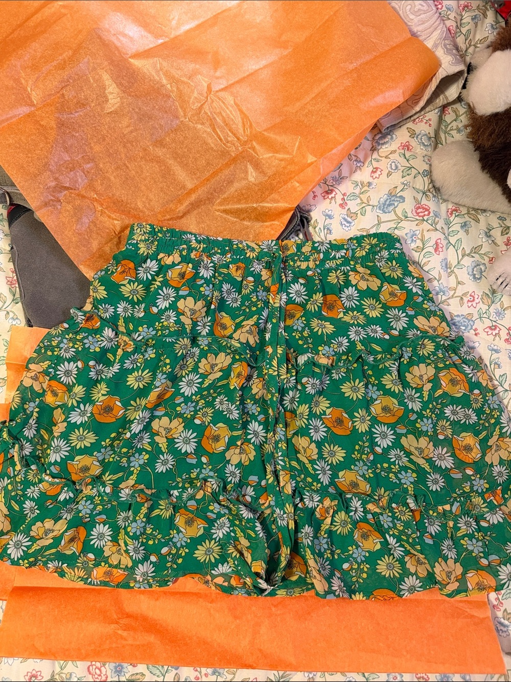 Sienna Sky Green Floral Tiered Skort with Yellow Accents